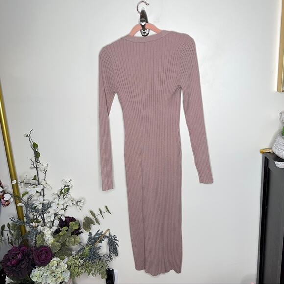 EXPRESS Ribbed Jewel Button Front Midi Sweater Dress Mauve Pink {XX1} - Picture 6 of 9